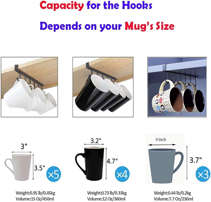 AliCH Mug Holder 2pcs Under Cabinet Mug Hooks Rack, Nail Free Coffee Cups Holder - Image 3