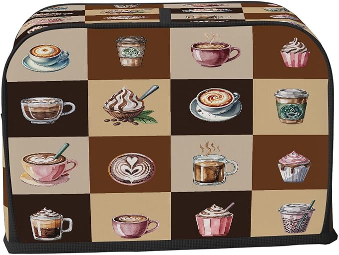 Coffee Cake Food Pattern Toaster Cover 2 Slice Wide Slot Washable Appliance - Image 2