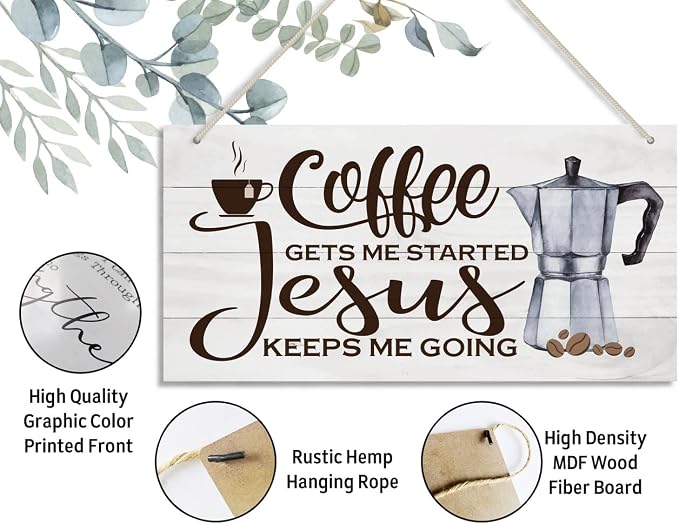 Hanging Coffee Wood Decor Sign, Jesus Keeps Me Going, Printed Wooden Plaque - Image 3