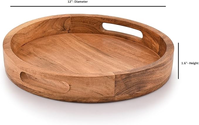 Samhita Round Serving Acacia Wooden Tray - Image 5