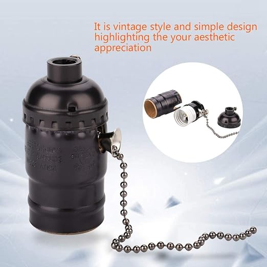 Maxmartt Antique Pull Chain Lamp Socket E27 Lamp Holder Aluminum Vintage Light - Image 3