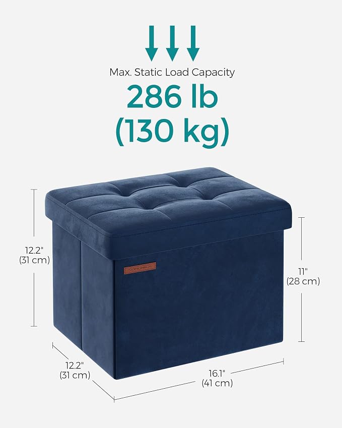 SONGMICS Storage Ottoman, Foldable Small Ottoman Foot Rest, 12.2 x 16.1 Inches - Image 2