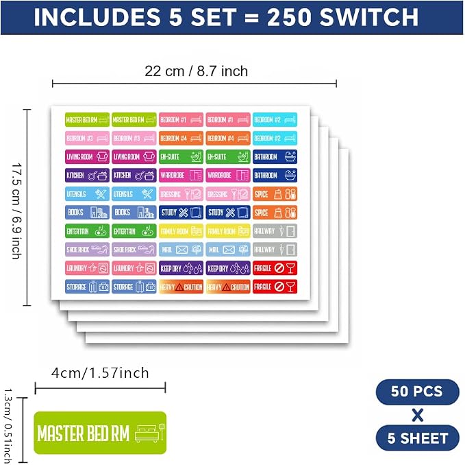 250 Pcs Home Room Area Classification Sticker Labels, 25 Designs Colorful - Image 2