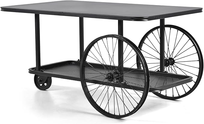 Industrial Metal Coffee Table in Living Room Rustic Mobile Serving Cart by BOKKOLIK