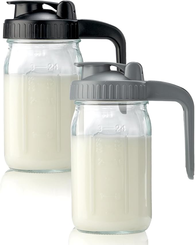 2 Pack 32oz Glass Pitcher with Lid & V-shaped Pour Spout by miradexic