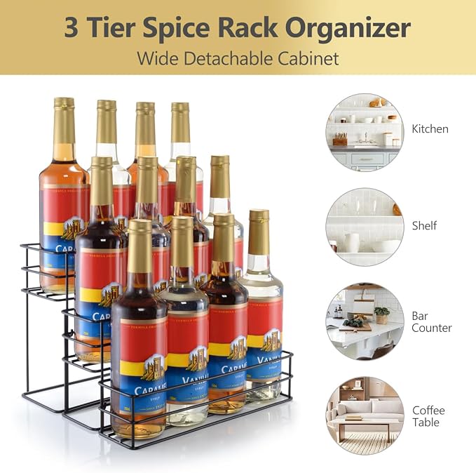 kimilus 12 Bottle Capacity Coffee Syrup Organizer 3 Tier Coffee Syrup Stand - Image 4
