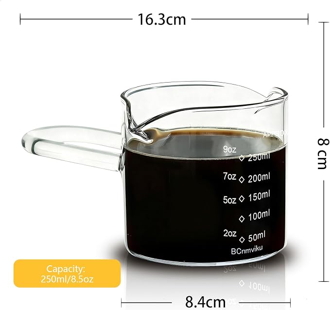 BCnmviku 250ML/8.5OZ Espresso Glass Measuring Cup Triple Pitcher Milk Cup - Image 6