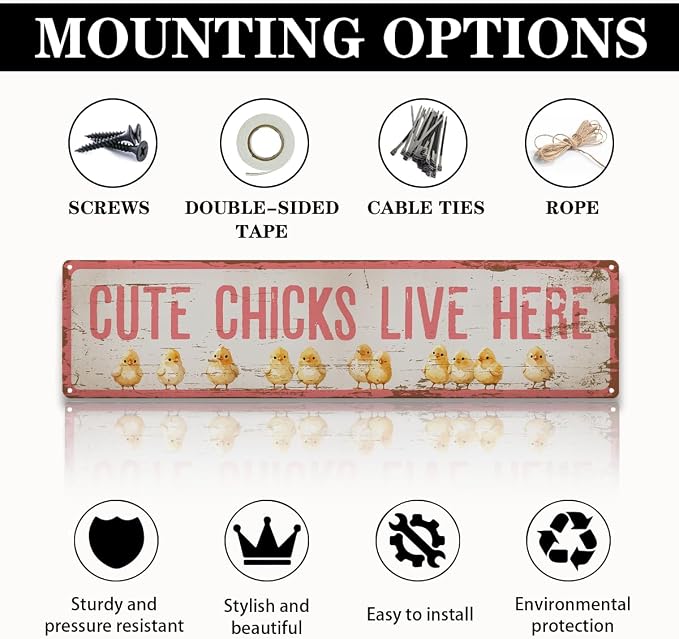 Cute Chicks Live Here Sign, Chicken Coop Decor, Rusty Metal Tin Signs 15.8x4 - Image 3