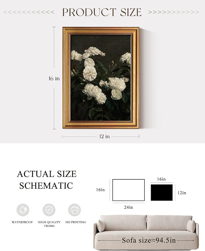 ARPEOTCY Gold Framed Canvas Wall Art, 12x16 Inch Vintage Floral Botanical Art - Image 5