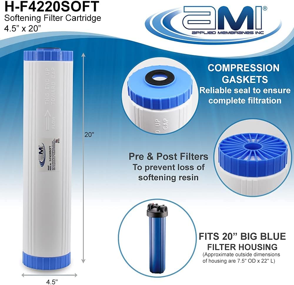 Water Softening Filter Cartridge | 20" Universal Size | Ion Exchange Filter Softens Water | Great for Washing Machines and Appliances (20"| 1 Pack)