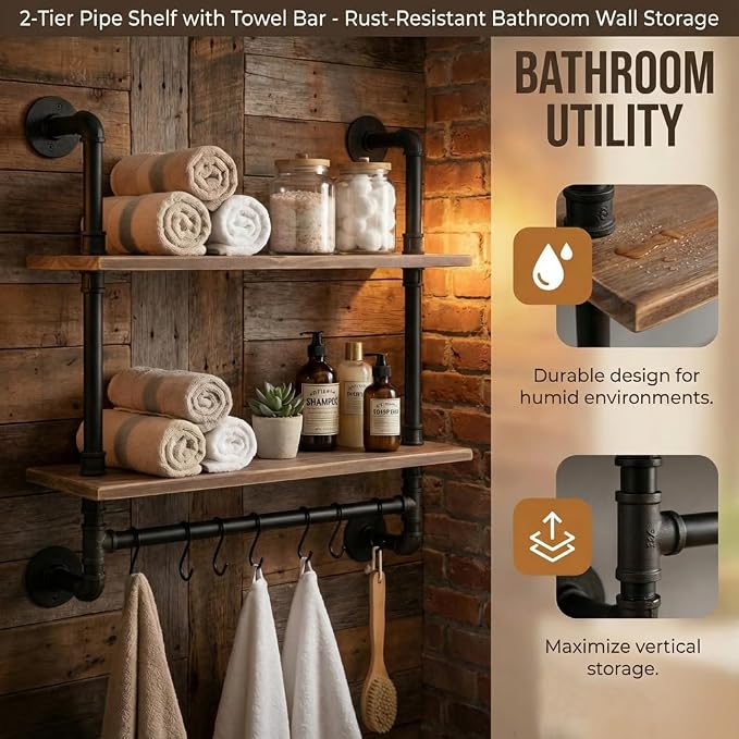 ROGMARS Industrial Pipe Shelving Bathroom Pipe Shelves - Image 4