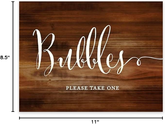 Andaz Press Wedding Party Signs, Rustic Wood Print, 8.5x11-inch, Bubbles Please - Image 9