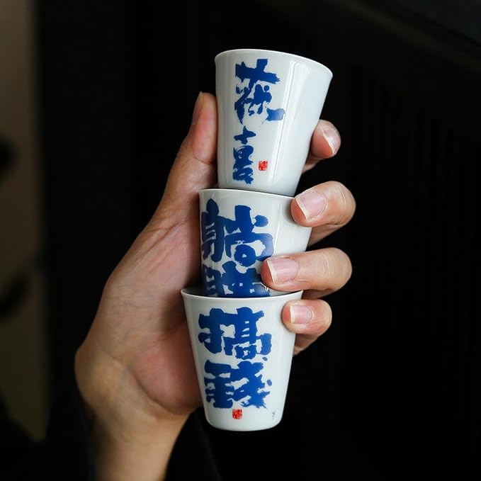 40ml/1.5oz Blue Grey Glazed Handwritten Fragrance Cup Creative Personalized - Image 5