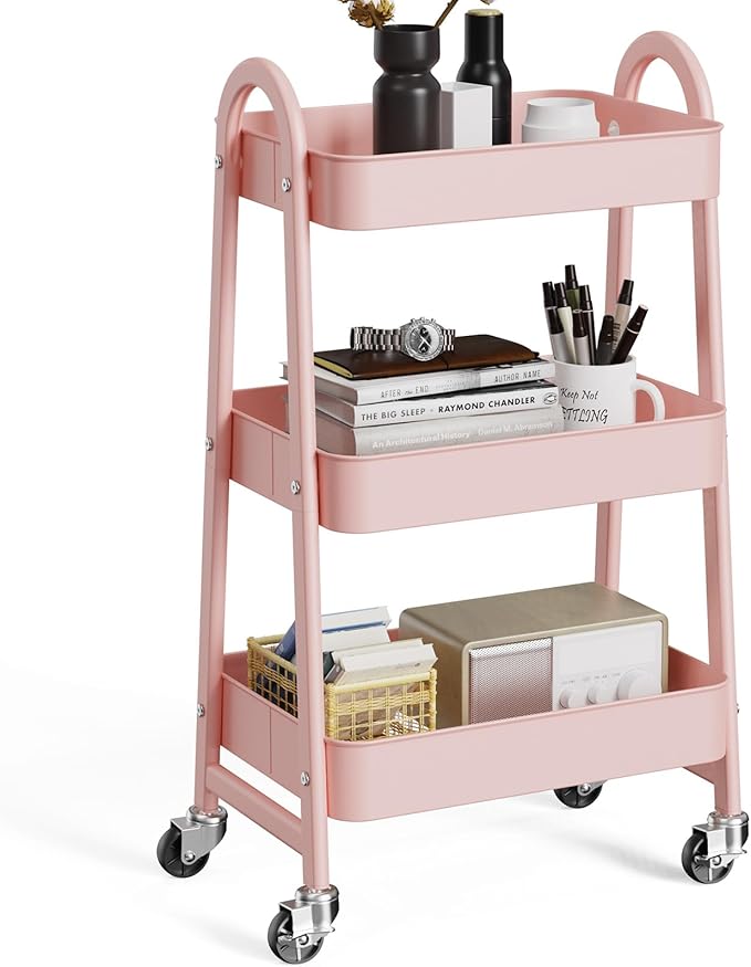 OLIXIS Metal 3 Tiers Utility Rolling Cart, Mobile Storage Shelf by OLIXIS