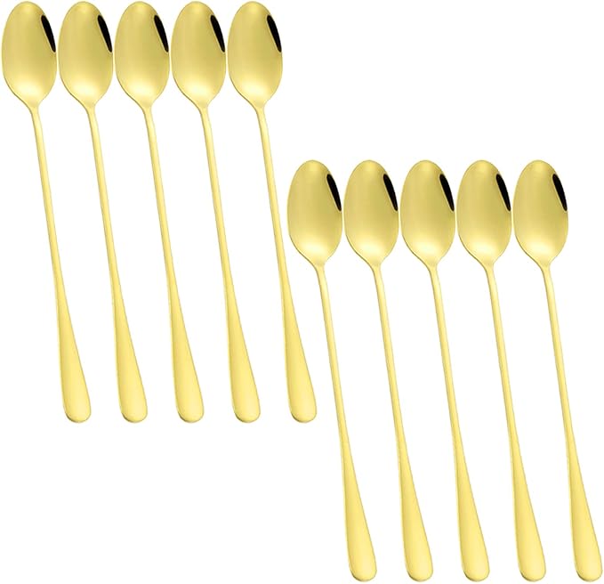 DaKuan Set of 10 Gold Stainless Steel Long Handle Stirring Spoons by DaKuan