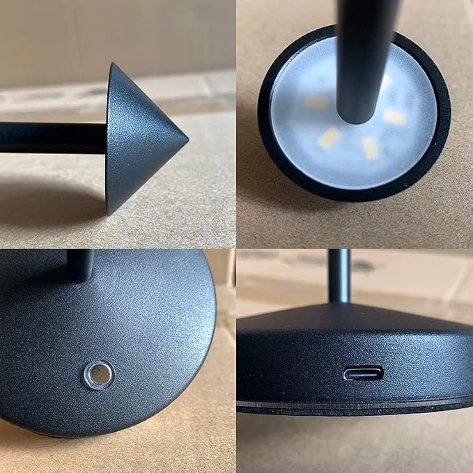 Rechargeable Cordless Table Lamp, Modern Black Battery Operated Table lamp - Image 7