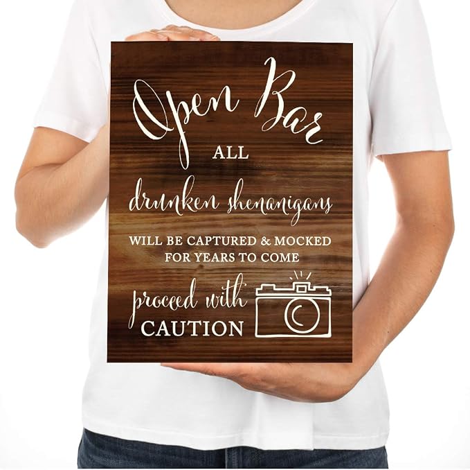 Andaz Press Wedding Party Signs, Rustic Wood Print, 8.5x11-inch, Open Bar All - Image 3