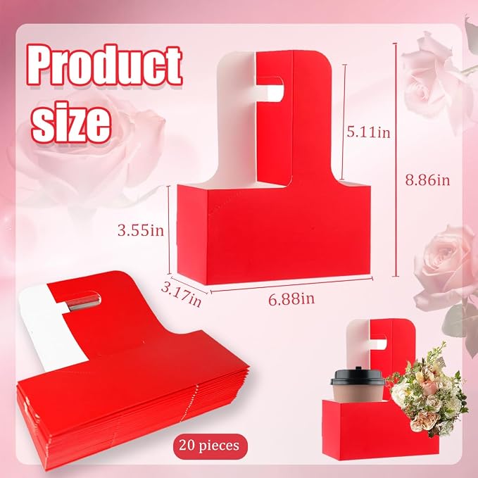 Cup Holder with Handle Disposable Drink Carrier Coffee Beverage Holders Red - Image 6