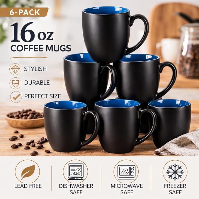 GBhome 16oz Coffee Mugs Set of 6, Large Ceramic Coffee Mugs - Image 8