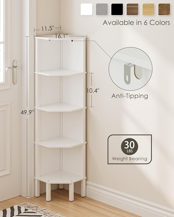 Corner Shelf, 5 Tier Corner Bookshelf, Display Corner Shelf Stand - Image 2