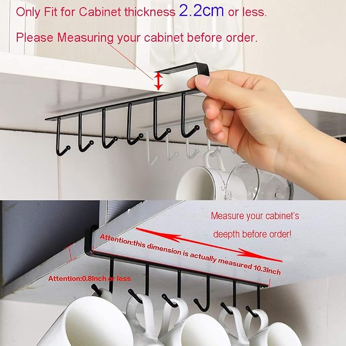 AliCH Mug Holder 2pcs Under Cabinet Mug Hooks Rack, Nail Free Coffee Cups Holder - Image 2