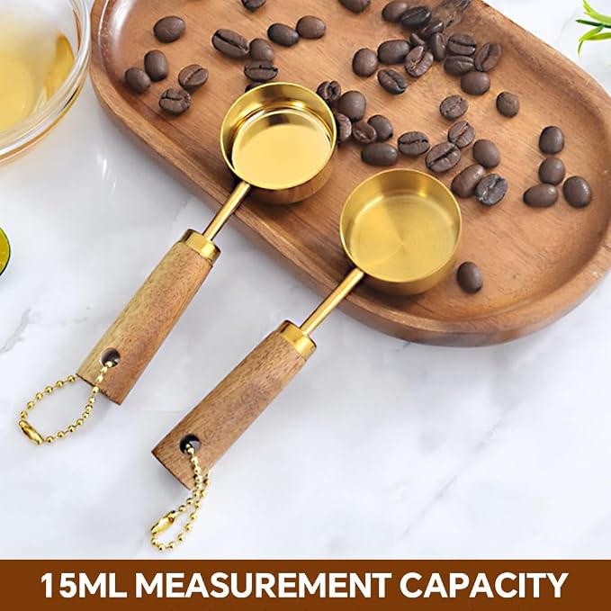 Supvox® 2pcs Coffee Bean Scoops 15ml Wooden Handle Stainless Steel Coffee Bean - Image 5