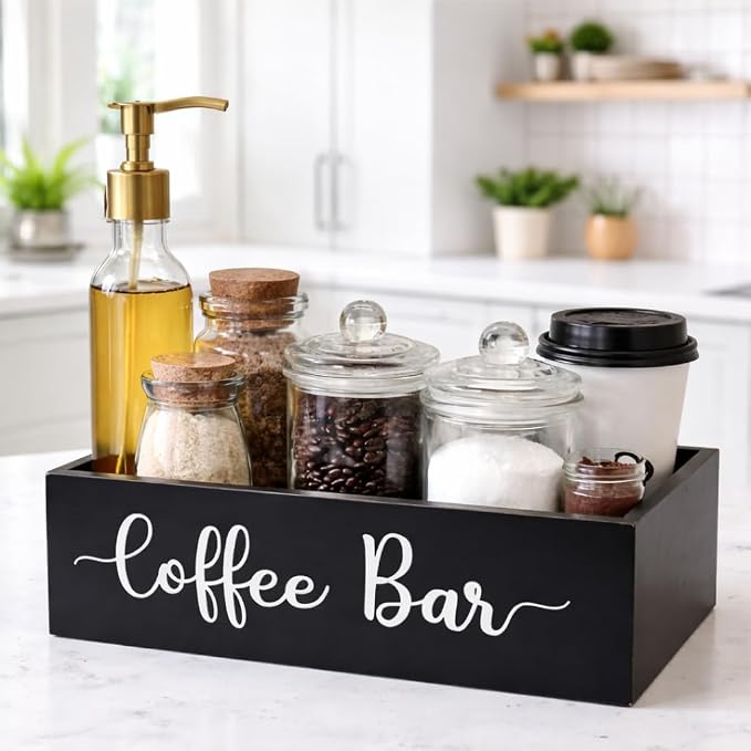 Coffee Station Organizer Coffee Bar Wood Countertop Accessories - Image 4