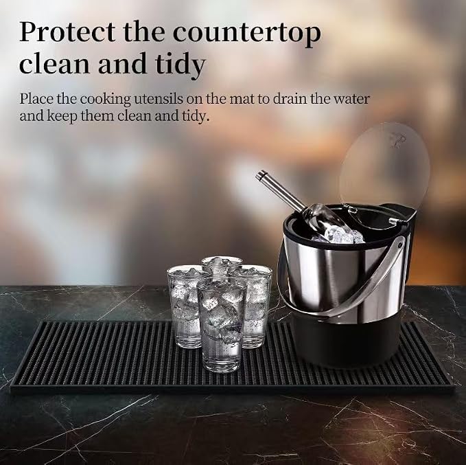 Bar Mats 18"x12" 2 Pack Black, Countertop Coffee Mat - Image 3