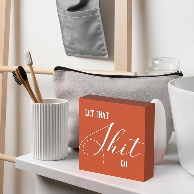 Funny Bathroom Sign, Humorous Farmhouse Shelf & Desktop Sign - Image 3