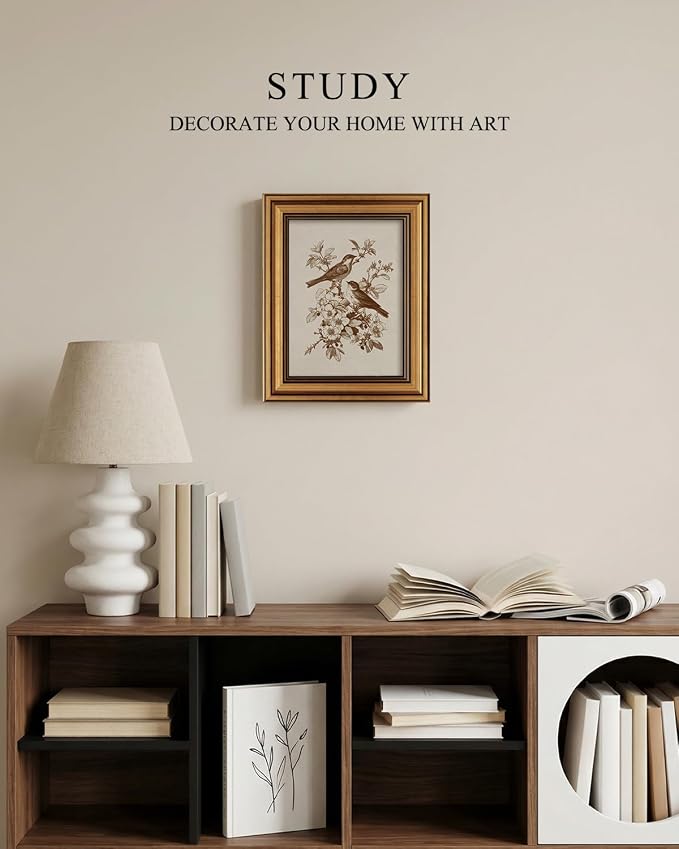 ARPEOTCY Gold Framed Canvas Wall Art, 8x10 Inch Vintage Bird Wall Art, Sepia - Image 4