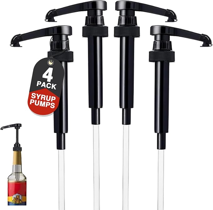 4 pcs Black Syrup Pumps with Cap to Avoid Dripping, Leak Proof Coffee Syrup by DupakSYS