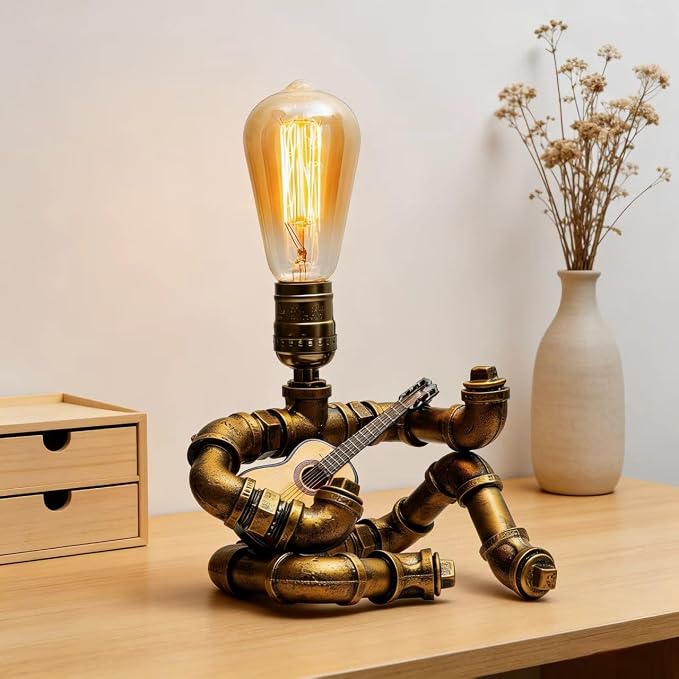 Music Guitar Table Lamp, Steampunk Guitar Robot Table Lamp, Unique Industrial - Image 3