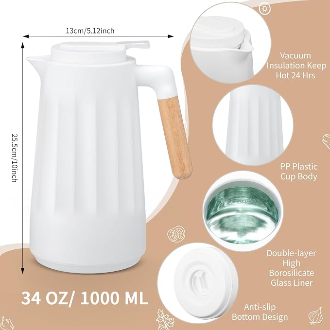 Ziliny 2 Pcs 34 oz Thermal Coffee Carafe - Image 2