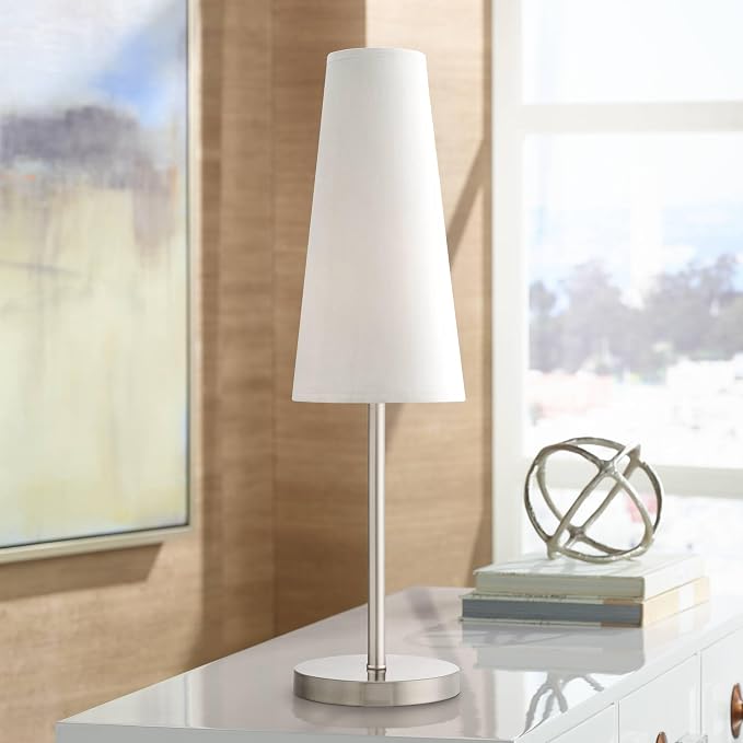 360 Lighting Snippet 26" High Modern Accent Table Lamps Set of 2 Silver Brushed - Image 5