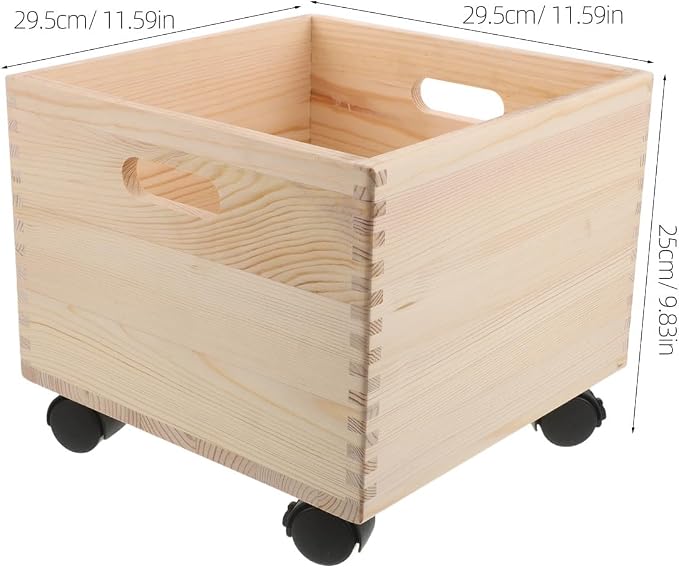 Unfinished Wood Crate: Rolling Crate On Wheels, Office Storage Cube Record - Image 4