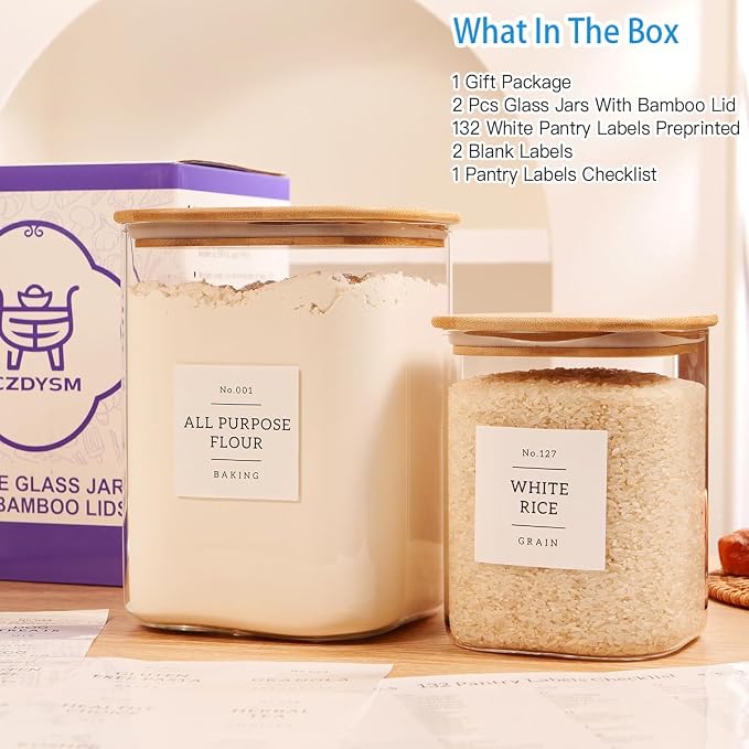 2 Pack large Square Glass Flour and Sugar Containers - Image 2