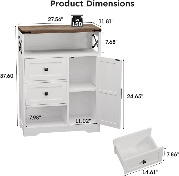 Vabches Farmhouse Buffet Sideboard Cabinet - Image 2