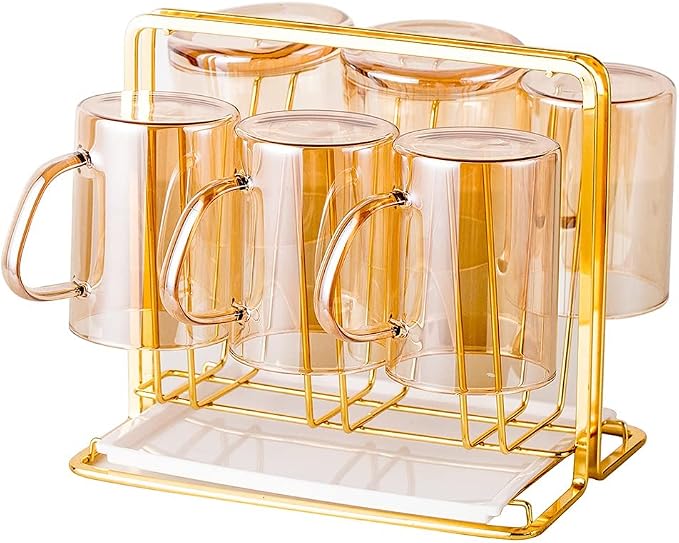 Metal Cup Drying Rack with 6 Hooks | Bottle Drying Rack with Drain Tray - Image 7