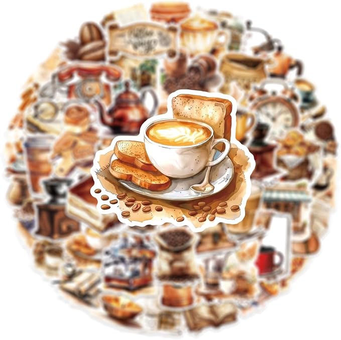 50PCS Vintage Coffee Sticker Pack, Waterproof Vinyl Coffee Journal Decals - Image 3