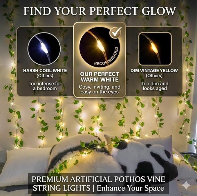 suddus Vine with Fairy Lights Battery Operated, 33ft100 LED Pothos String - Image 3