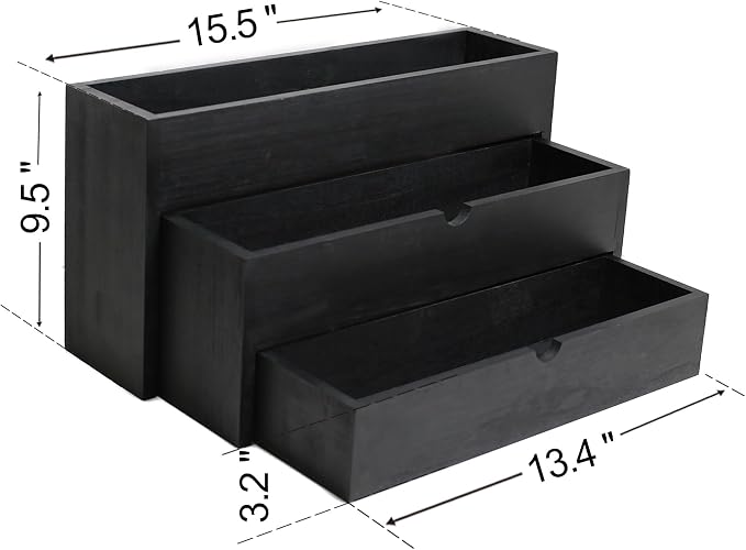 Black Wood Coffee Syrup Rack Organizer, 3-Tier Separated Bottle Holder - Image 2
