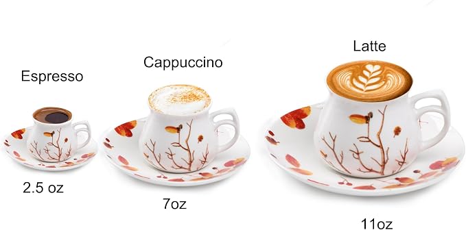 GuangYang 2.5 oz Espresso Cups and Saucers set of 6, Fall Design - Image 3