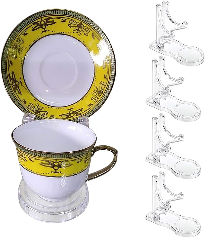 Hipiwe Acrylic Tea Cup Saucer Display Stands Clear Dinnerware Display Easel by Hipiwe