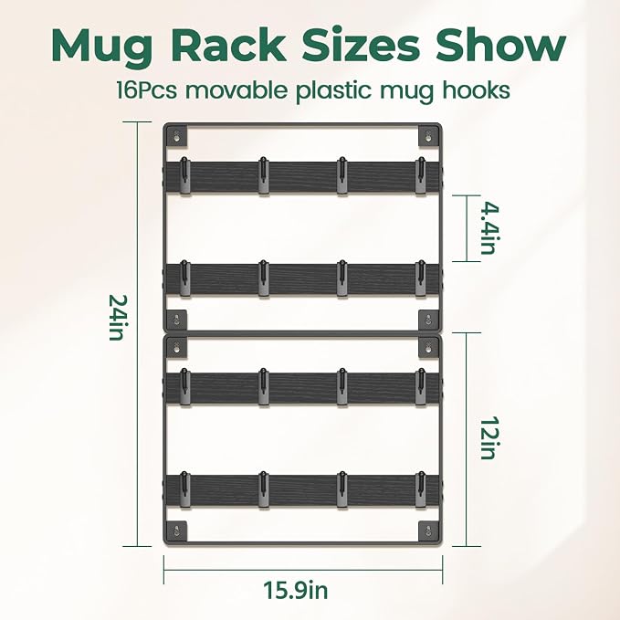 EsLuker.ly Mug Holder Hanger Rack Wall Mounted Wooden 2 Pack Coffee Cup Storage - Image 2