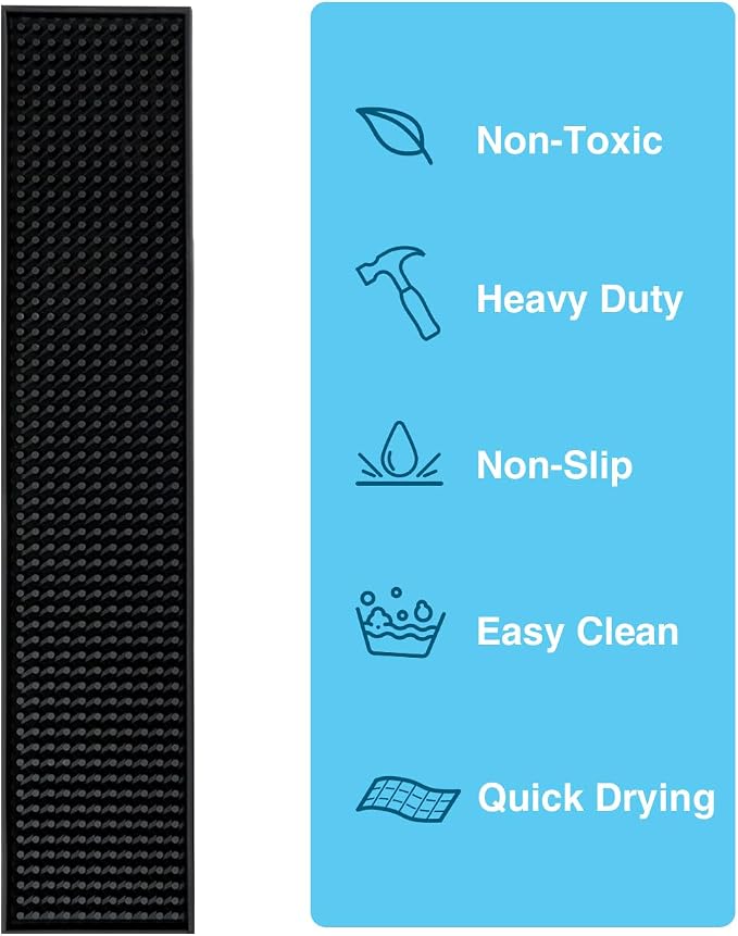 BARsics 17.5x3.5 inches Long PVC Bar Rail Mat Non-Slip Serving Spill Mat - Image 4