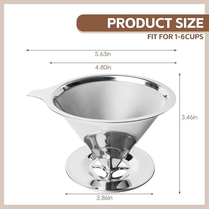 Pour Over Coffee Dripper Stainless Steel Coffee Filter Metal Cone Filter Extra - Image 2
