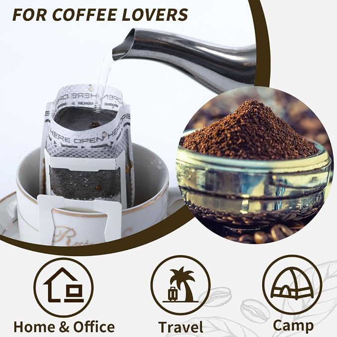 100 PCS Drip Coffee Bag with Coffee Filter Paper Bag Aluminum Foil Hanging Ear - Image 5