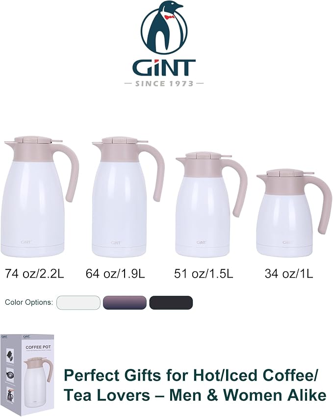GiNT 1.9L / 64Oz Thermal Coffee Carafe, Insulated Stainless Steel Coffee Carafes - Image 9