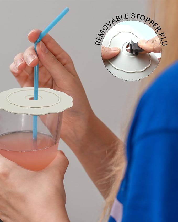 4 Pcs Silicone Cup Covers with Straw Hole, Reusable Mug Cover, Anti-Dust Cup - Image 4
