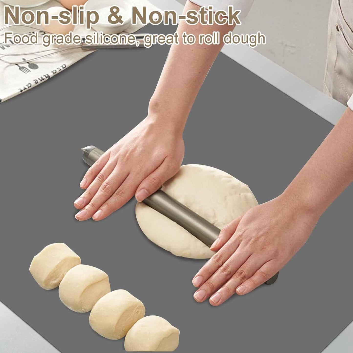 2 Pack 23.62"x15.74"(60cmx40cm) Silicone Kitchen Counter Mats, Heat Resistant Non-Slip Countertop Protector, Waterproof Nonstick Multipurpose Mat, Dark Gray